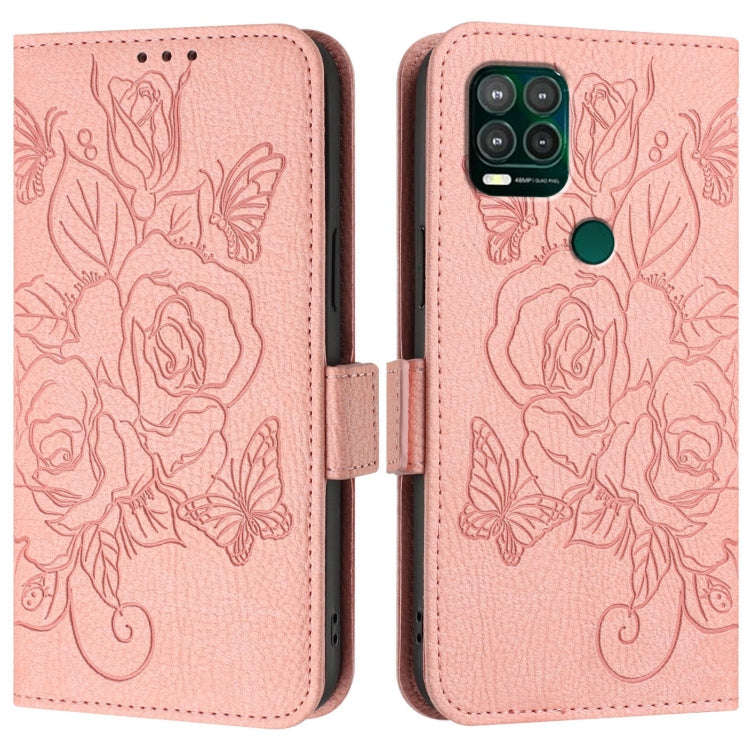 For Motorola Moto G Stylus 5G 2021 Embossed Rose RFID Anti-theft Leather Phone Case(Pink)