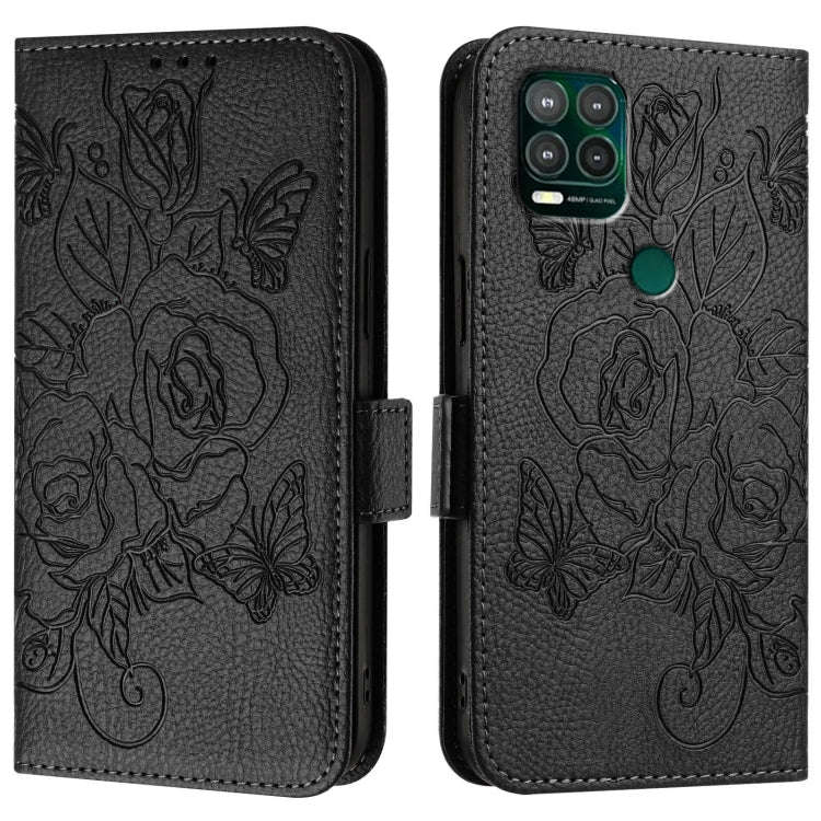 For Motorola Moto G Stylus 5G 2021 Embossed Rose RFID Anti-theft Leather Phone Case(Black)