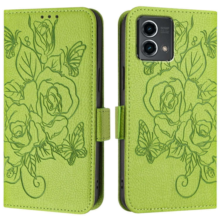 For Motorola Moto G Stylus 5G 2024 Embossed Rose RFID Anti-theft Leather Phone Case(Green)