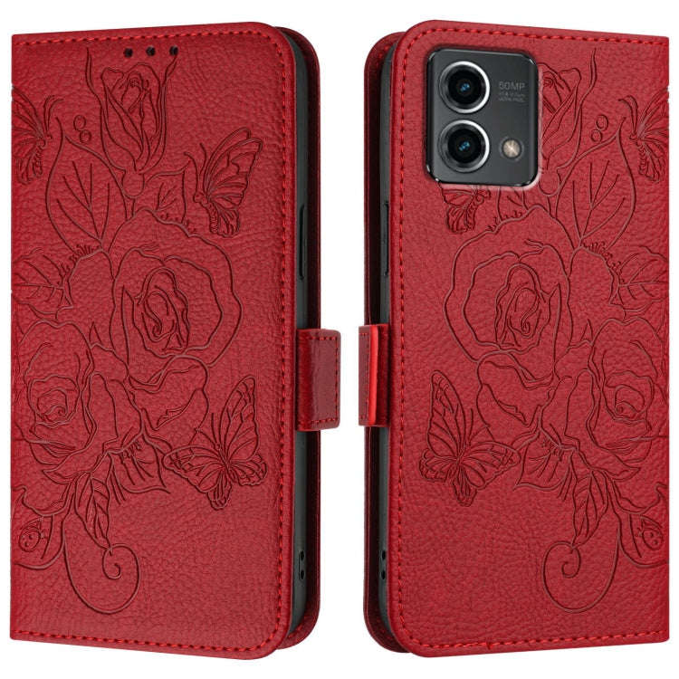 For Motorola Moto G Stylus 5G 2024 Embossed Rose RFID Anti-theft Leather Phone Case(Red)
