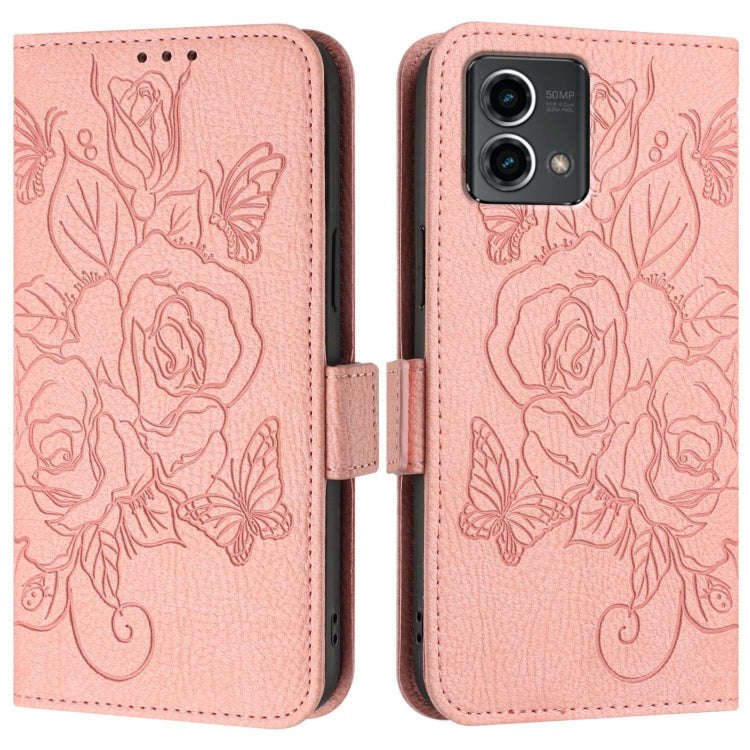 For Motorola Moto G Stylus 5G 2024 Embossed Rose RFID Anti-theft Leather Phone Case(Pink)