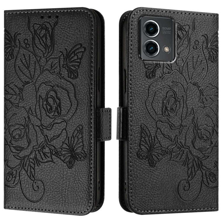 For Motorola Moto G Stylus 5G 2024 Embossed Rose RFID Anti-theft Leather Phone Case(Black)