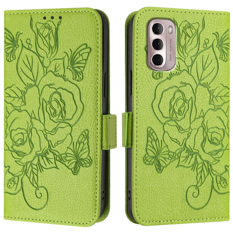 For Motorola Moto G Stylus 2022 4G Embossed Rose RFID Anti-theft Leather Phone Case(Green)