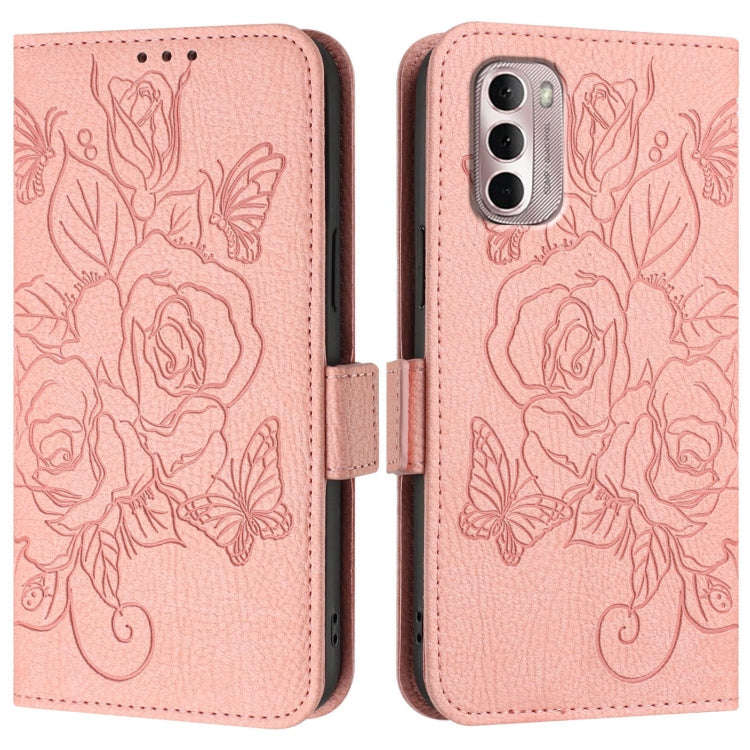 For Motorola Moto G Stylus 2022 4G Embossed Rose RFID Anti-theft Leather Phone Case(Pink)