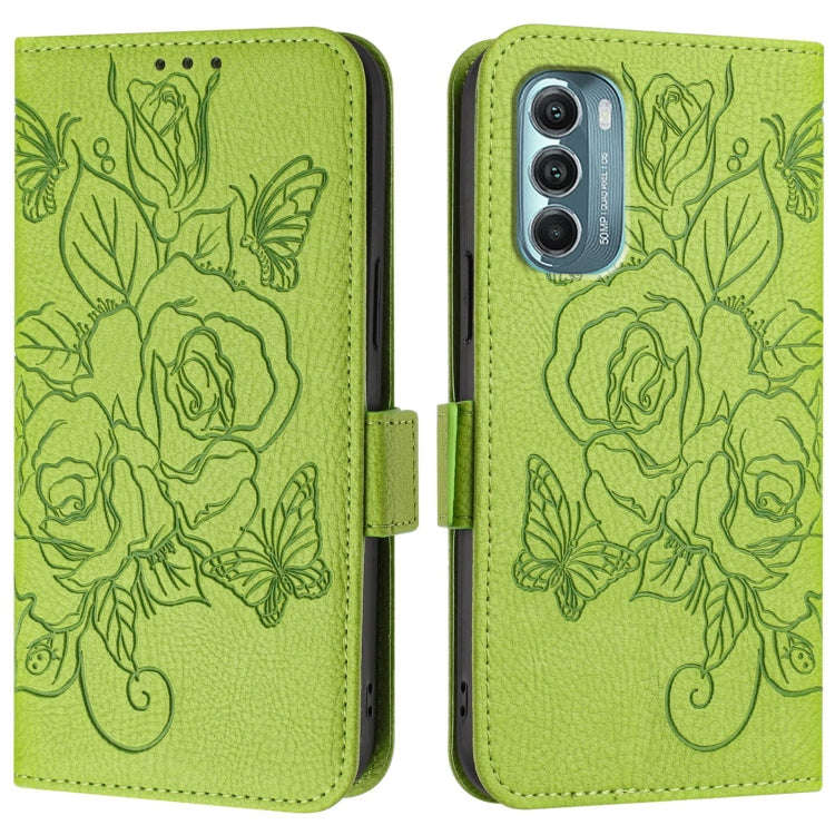 For Motorola Moto G Stylus 2022 5G Embossed Rose RFID Anti-theft Leather Phone Case(Green)