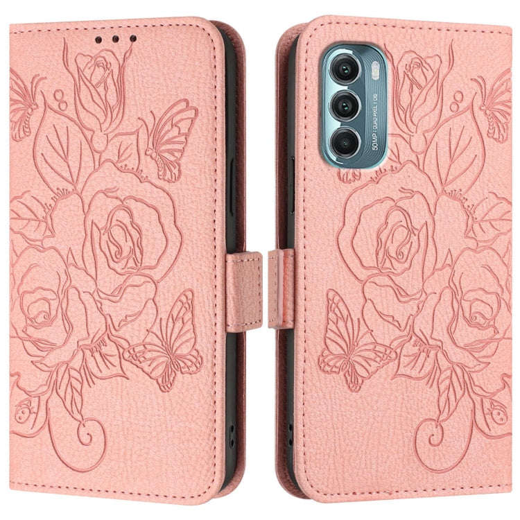 For Motorola Moto G Stylus 2022 5G Embossed Rose RFID Anti-theft Leather Phone Case(Pink)