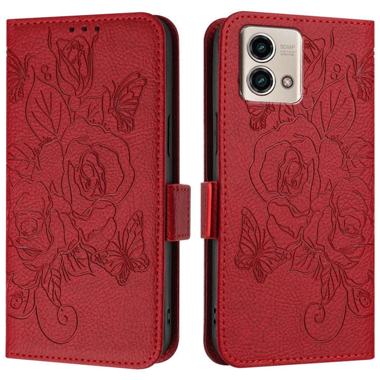 For Motorola Moto G Stylus 2023 4G Embossed Rose RFID Anti-theft Leather Phone Case(Red)