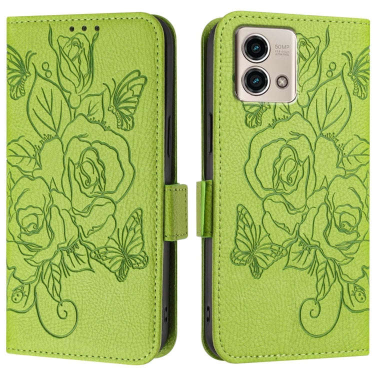 For Motorola Moto G Stylus 2023 5G Embossed Rose RFID Anti-theft Leather Phone Case(Green)
