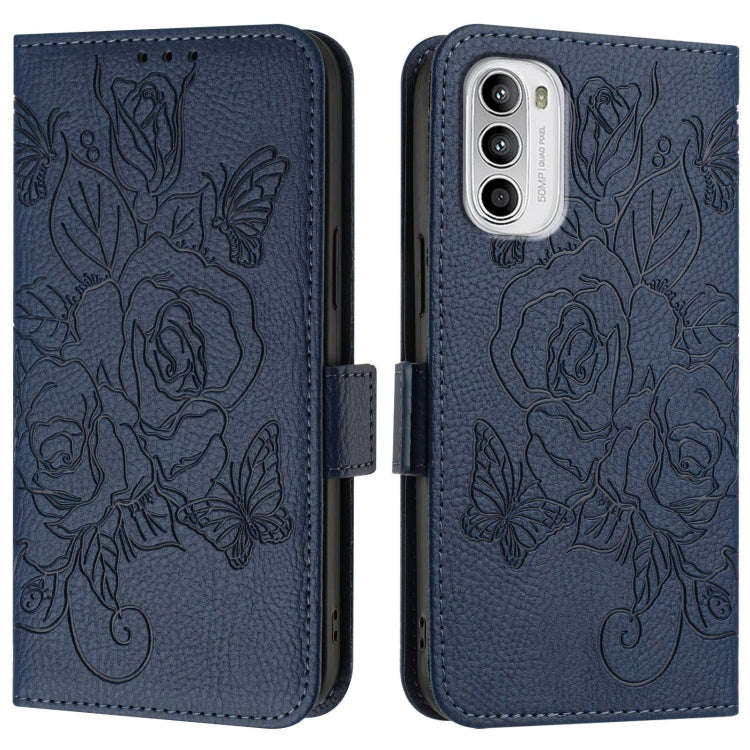 For Motorola Moto G52 4G / G82 5G / G71s 5G Embossed Rose RFID Anti-theft Leather Phone Case(Dark...