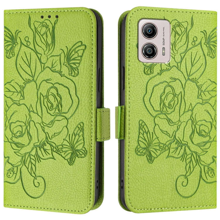 For Motorola Moto G53 5G / G31 4G / G23 4G Embossed Rose RFID Anti-theft Leather Phone Case(Green)