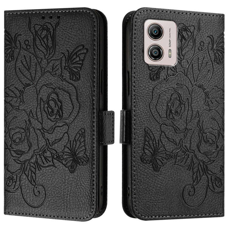 For Motorola Moto G53 5G / G31 4G / G23 4G Embossed Rose RFID Anti-theft Leather Phone Case(Black)