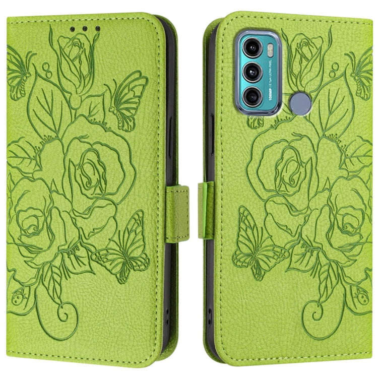 For Motorola Moto G60 / G40 Fusion Embossed Rose RFID Anti-theft Leather Phone Case(Green)