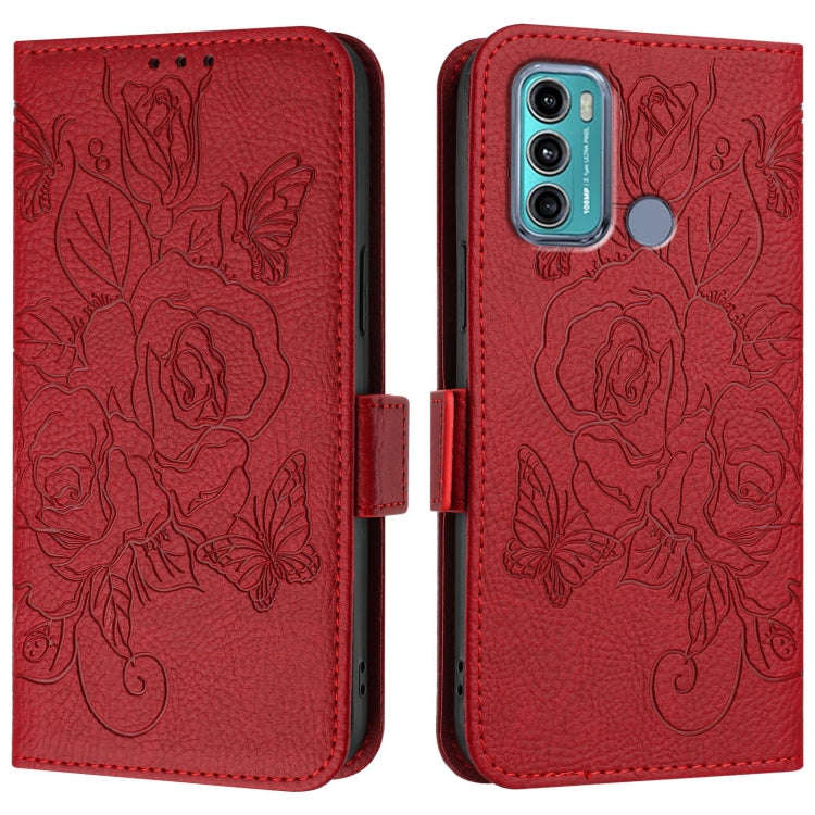 For Motorola Moto G60 / G40 Fusion Embossed Rose RFID Anti-theft Leather Phone Case(Red)