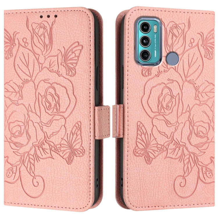 For Motorola Moto G60 / G40 Fusion Embossed Rose RFID Anti-theft Leather Phone Case(Pink)