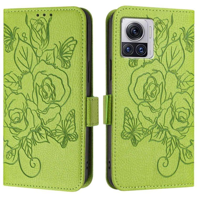 For Motorola Moto X30 Pro 5G / Edge 30 Ultra Embossed Rose RFID Anti-theft Leather Phone Case(Green)