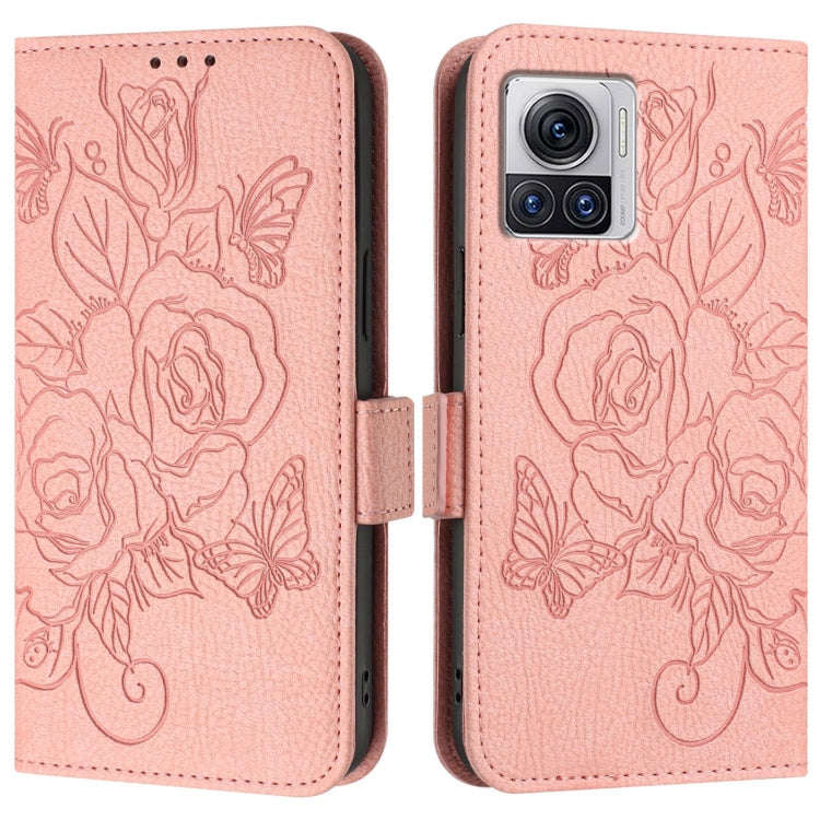 For Motorola Moto X30 Pro 5G / Edge 30 Ultra Embossed Rose RFID Anti-theft Leather Phone Case(Pink)