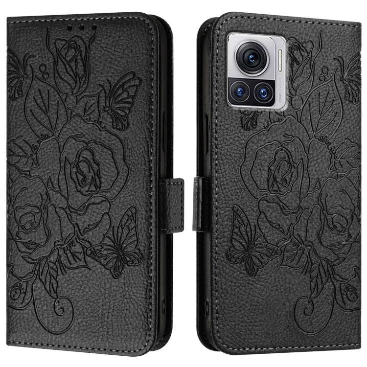 For Motorola Moto X30 Pro 5G / Edge 30 Ultra Embossed Rose RFID Anti-theft Leather Phone Case(Black)