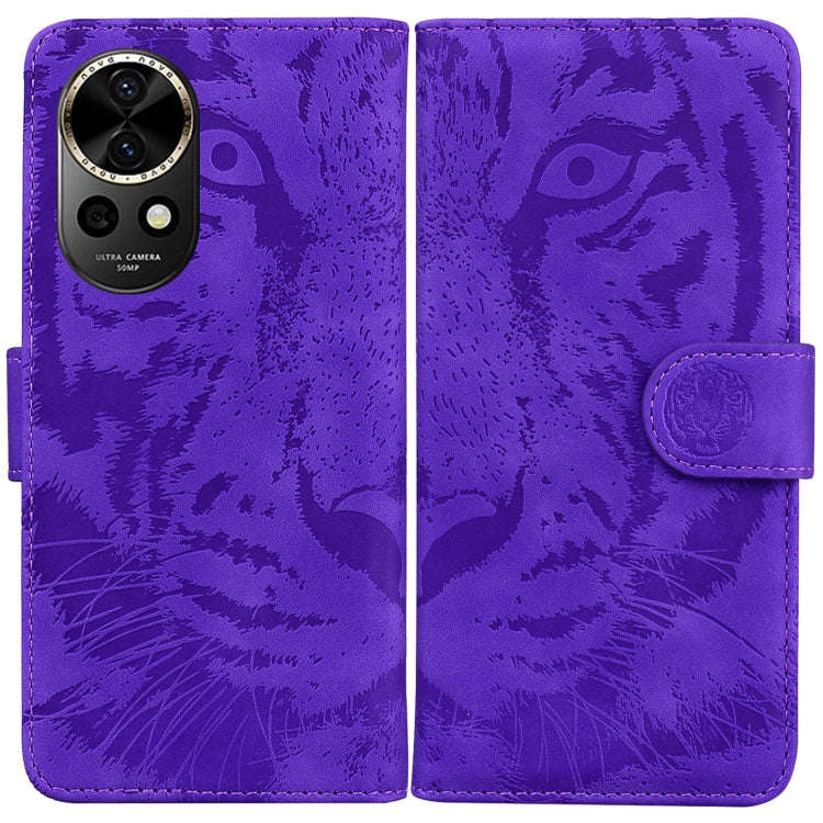 For Huawei nova 12 Tiger Embossing Pattern Flip Leather Phone Case(Purple)
