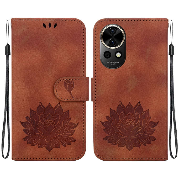 For Huawei nova 12 Lotus Embossed Leather Phone Case(Brown)