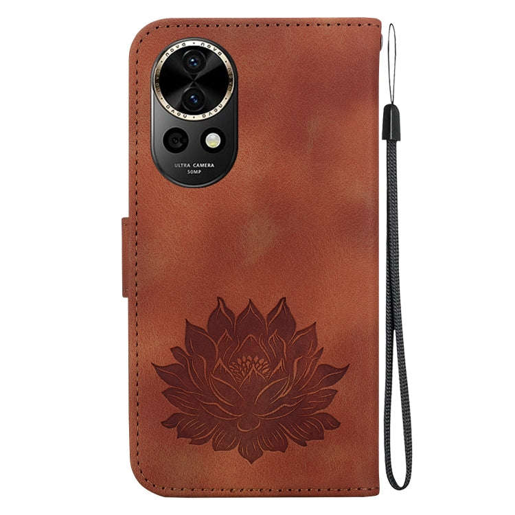 For Huawei nova 12 Lotus Embossed Leather Phone Case(Brown)