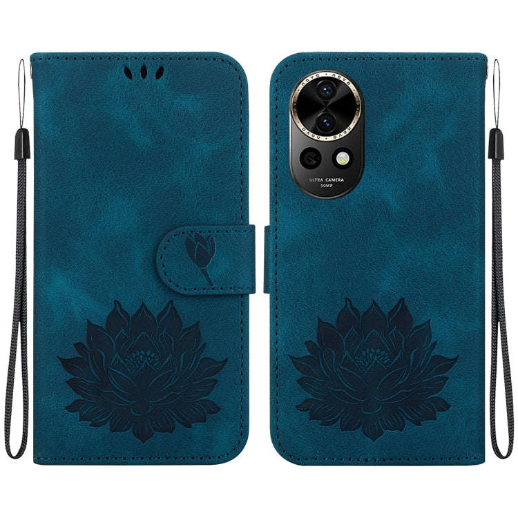 For Huawei nova 12 Lotus Embossed Leather Phone Case(Dark Blue)