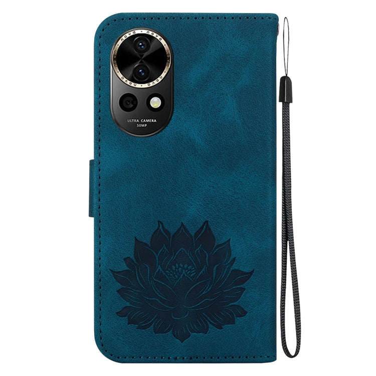 For Huawei nova 12 Lotus Embossed Leather Phone Case(Dark Blue)