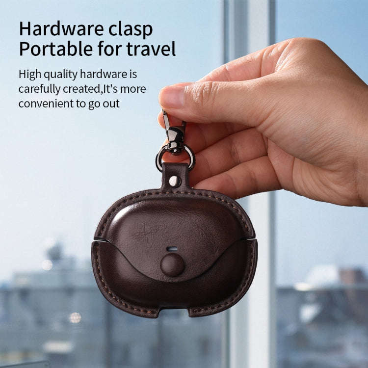 For Redmi Buds 5 Pro / Buds 4 Pro Business Leather Earphone Protective Case with Hook(Dark Brown)