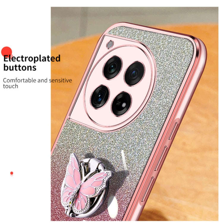 For OnePlus 12 Plated Gradient Glitter Butterfly Holder TPU Phone Case(Pink)