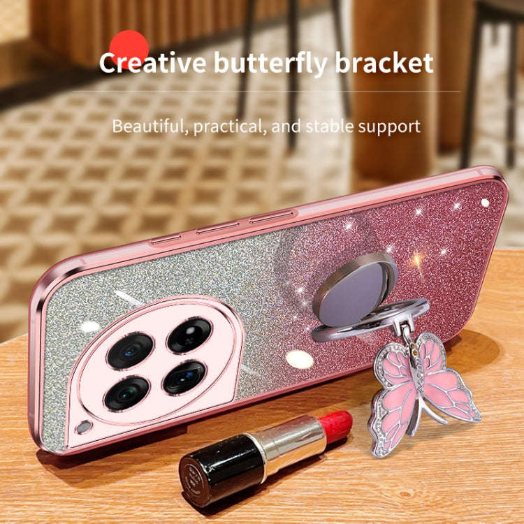 For OnePlus 12 Plated Gradient Glitter Butterfly Holder TPU Phone Case(Black)