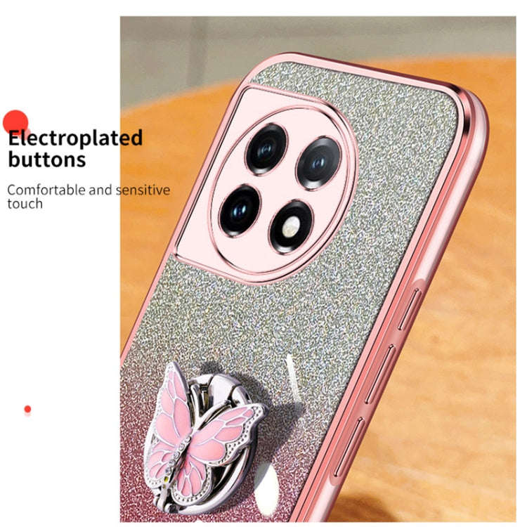 For OnePlus 11 Plated Gradient Glitter Butterfly Holder TPU Phone Case(Pink)