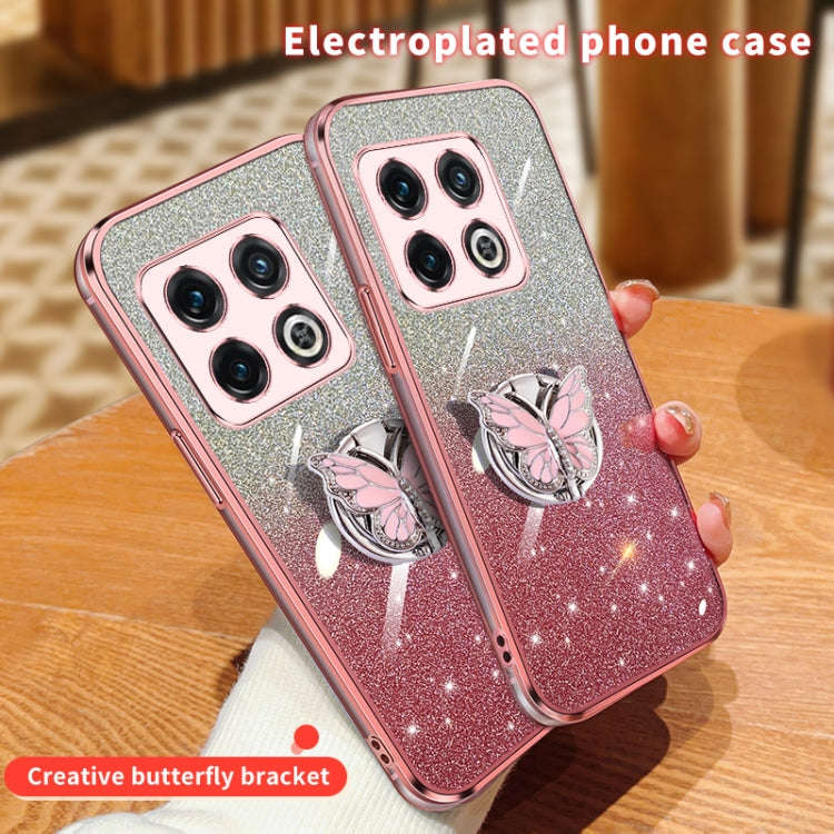 For OnePlus 10 Pro Plated Gradient Glitter Butterfly Holder TPU Phone Case(Silver)