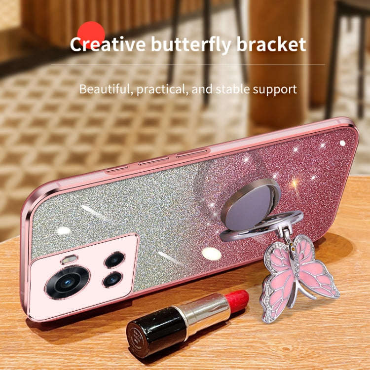For OnePlus Ace Plated Gradient Glitter Butterfly Holder TPU Phone Case(Black)