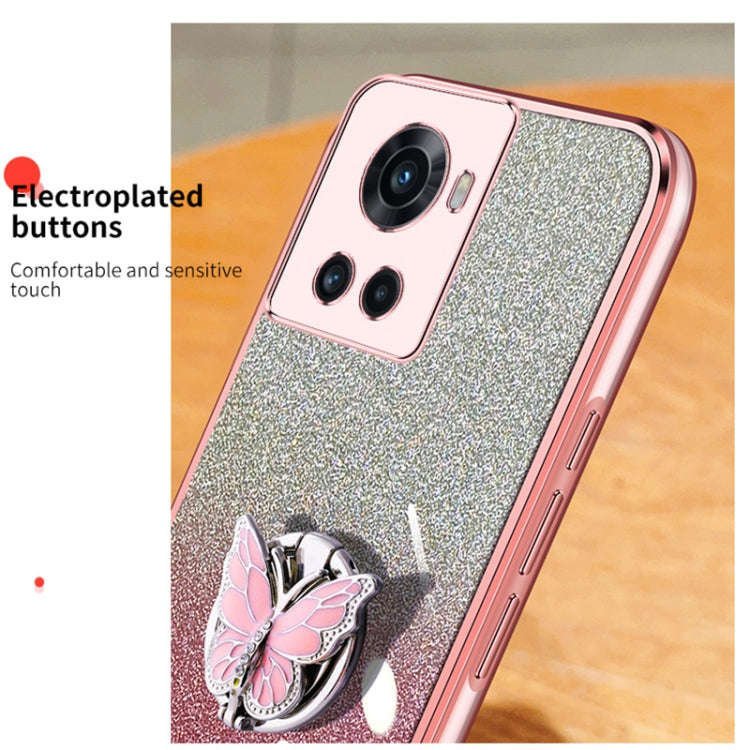 For OnePlus Ace Plated Gradient Glitter Butterfly Holder TPU Phone Case(Black)