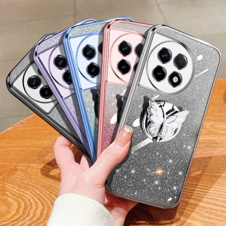 For OnePlus Ace 2 Plated Gradient Glitter Butterfly Holder TPU Phone Case(Silver)