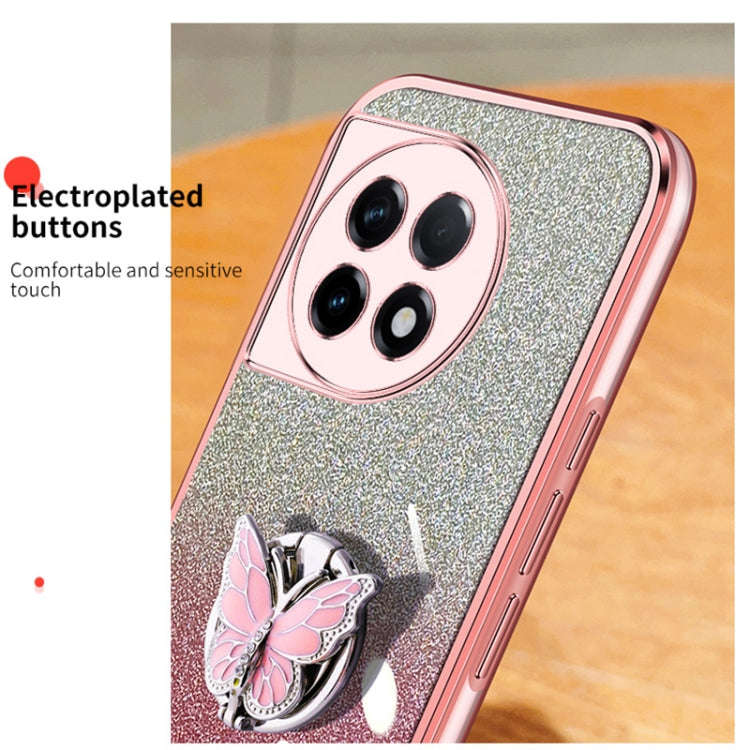 For OnePlus Ace 2 Plated Gradient Glitter Butterfly Holder TPU Phone Case(Silver)