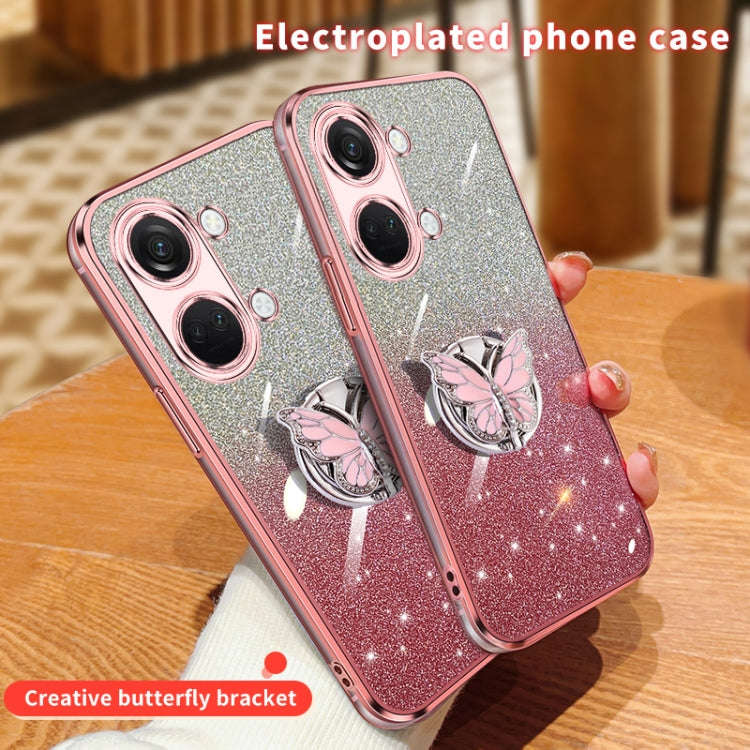 For OnePlus Ace 2V Plated Gradient Glitter Butterfly Holder TPU Phone Case(Purple)