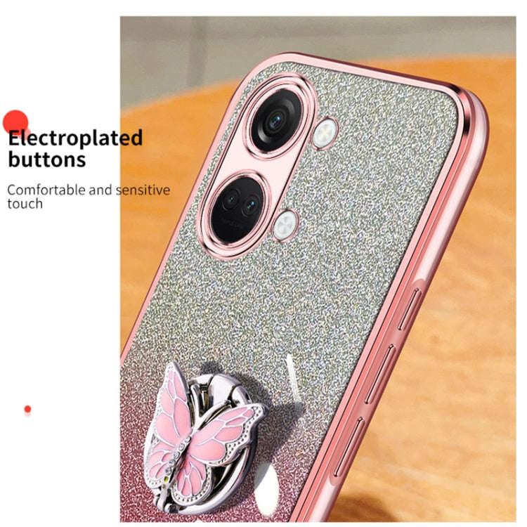 For OnePlus Ace 2V Plated Gradient Glitter Butterfly Holder TPU Phone Case(Purple)