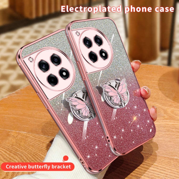 For OnePlus Ace 3 Plated Gradient Glitter Butterfly Holder TPU Phone Case(Purple)