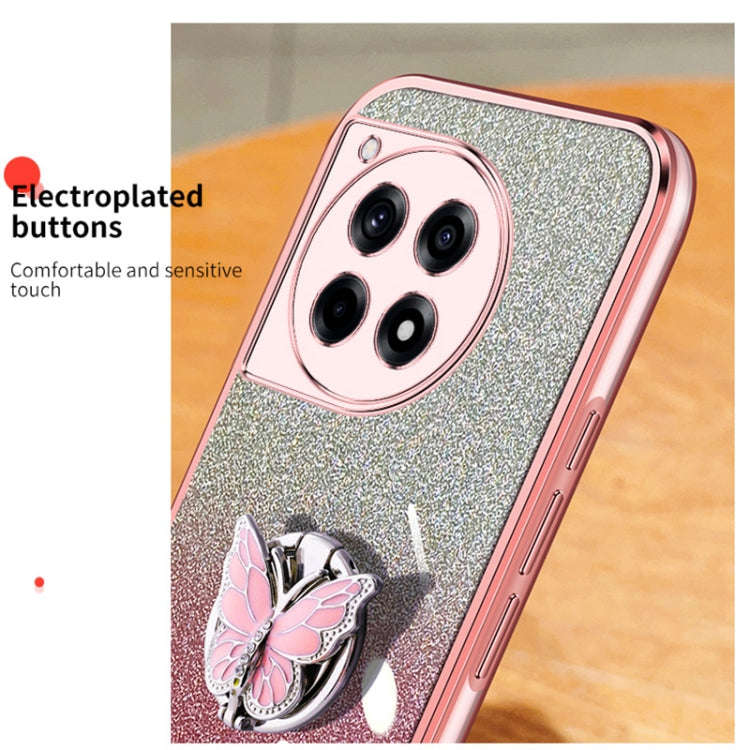 For OnePlus Ace 3 Plated Gradient Glitter Butterfly Holder TPU Phone Case(Silver)
