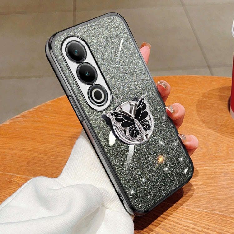 For OnePlus Ace 3V Plated Gradient Glitter Butterfly Holder TPU Phone Case(Black)