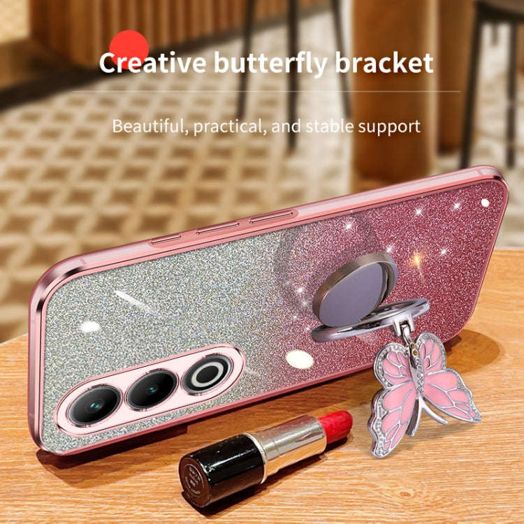 For OnePlus Ace 3V Plated Gradient Glitter Butterfly Holder TPU Phone Case(Black)