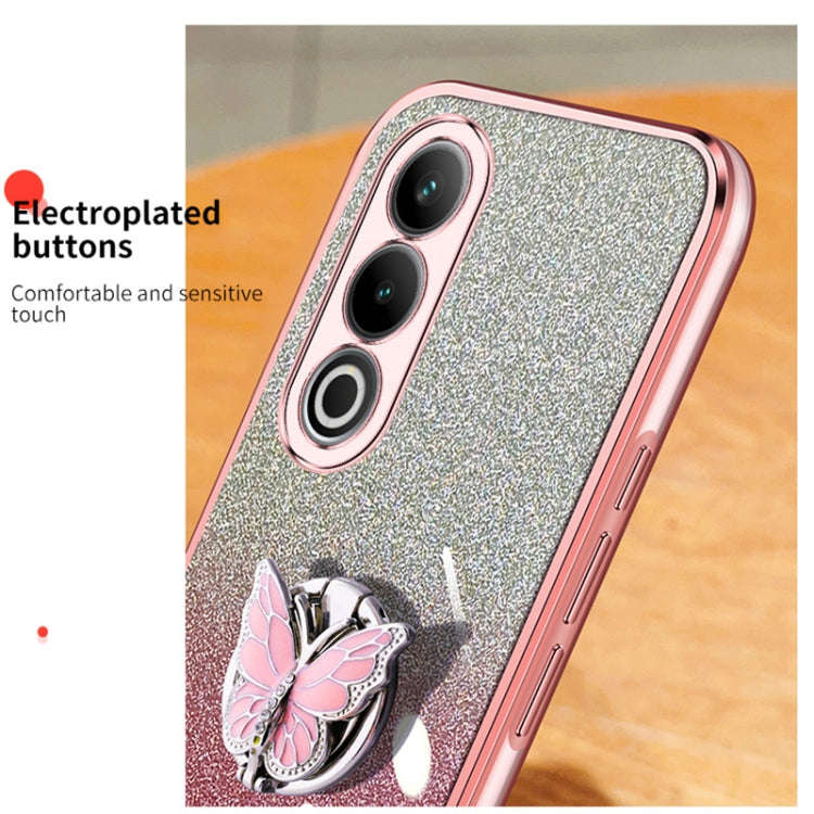 For OnePlus Ace 3V Plated Gradient Glitter Butterfly Holder TPU Phone Case(Black)