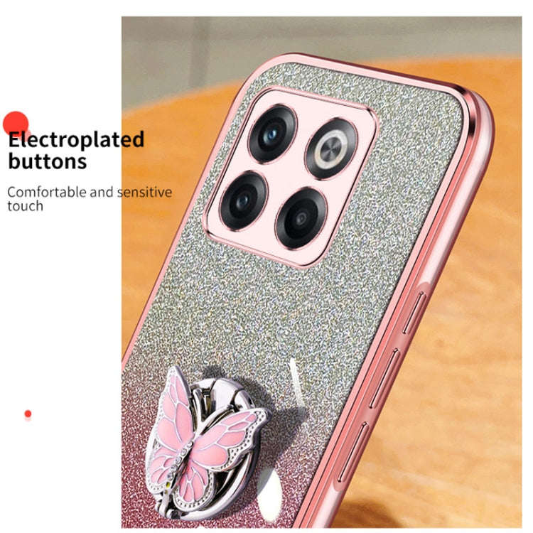 For OnePlus Ace Pro Plated Gradient Glitter Butterfly Holder TPU Phone Case(Pink)