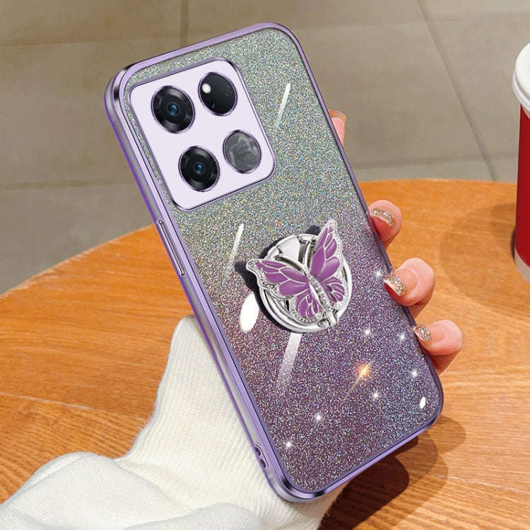 For OnePlus Ace Racing Plated Gradient Glitter Butterfly Holder TPU Phone Case(Purple)