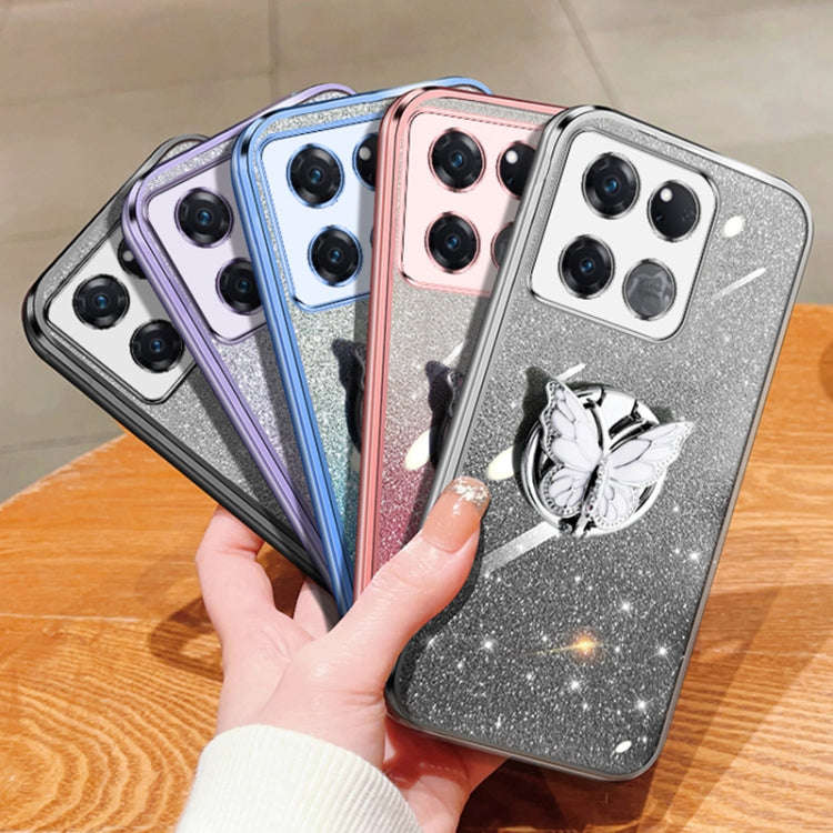 For OnePlus Ace Racing Plated Gradient Glitter Butterfly Holder TPU Phone Case(Purple)