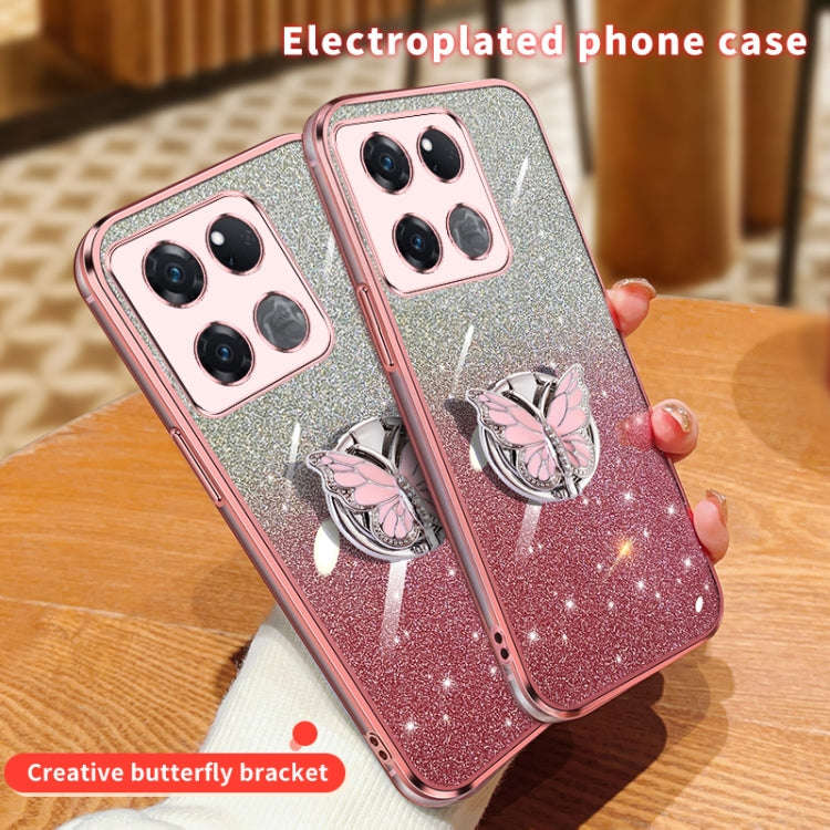For OnePlus Ace Racing Plated Gradient Glitter Butterfly Holder TPU Phone Case(Purple)
