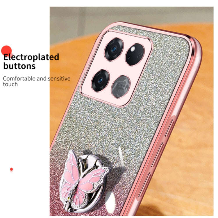 For OnePlus Ace Racing Plated Gradient Glitter Butterfly Holder TPU Phone Case(Silver)
