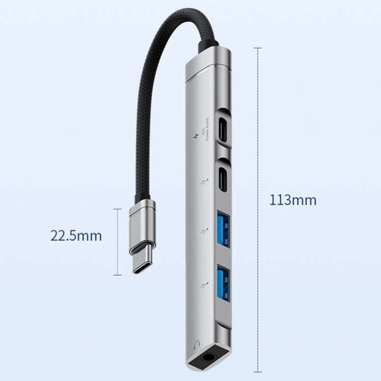 5 in 1 USB-C / Type-C Interface Multi-function HUB Adapter(Silver)