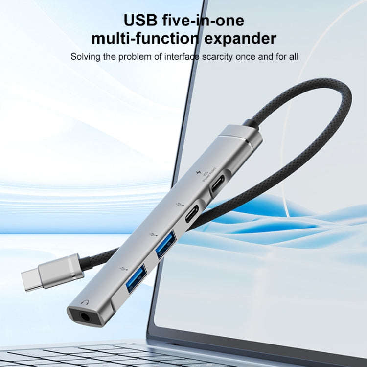 5 in 1 USB-C / Type-C Interface Multi-function HUB Adapter(Silver)