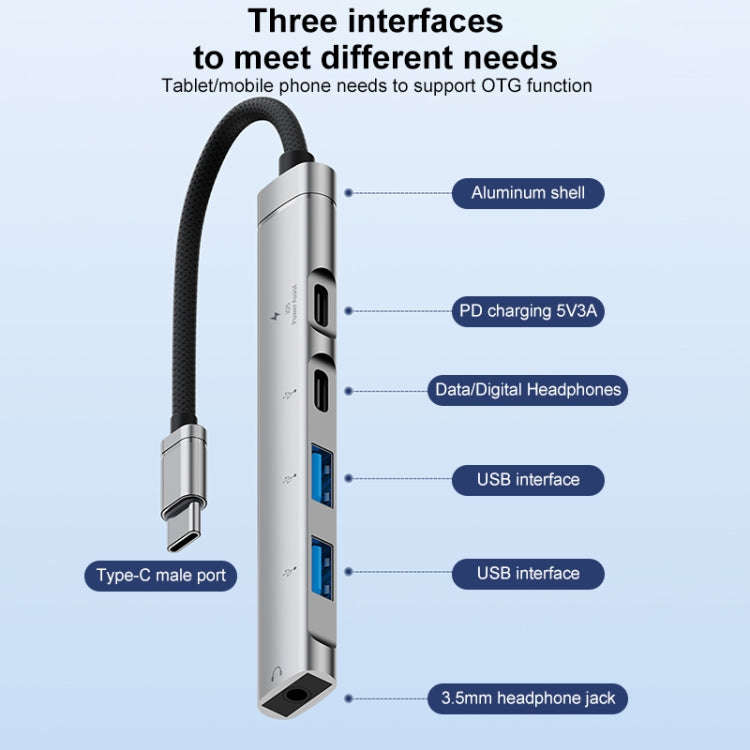 5 in 1 USB-C / Type-C Interface Multi-function HUB Adapter(Silver)